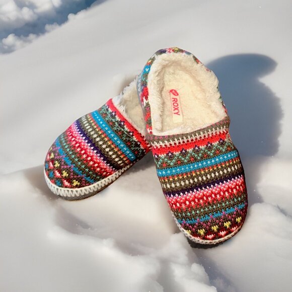 Roxy Snowbird Slipper Children Size 3 Woven Hegge Faux Shearling Scandinavian - Picture 1 of 8